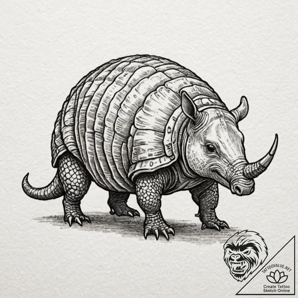 An armadillo, ink illustration for tattoo, on... - tattoo sketch (№1753600357_0, 27.07.2025 07:12) — tattoovalue.net