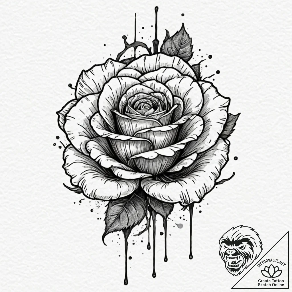 Black rose, tattoo line art, on a clean white... - tattoo sketch (№1753601348_0, 27.07.2025 07:29) — tattoovalue.net
