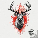 Atomic stag surrounded by glitch fire, artist… – tattoo sketch (№1753601546_0, 27.07.2025 07:32) — tattoovalue.net