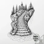 Stairway leading to a submerged city – tattoo sketch (№1753602537_0, 27.07.2025 07:48) — tattoovalue.net