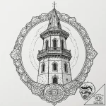 A classic bell tower against a sky, architect… – tattoo sketch (№1753602734_0, 27.07.2025 07:52) — tattoovalue.net
