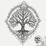Yggdrasil (tree of life), tattoo drawing outl… – tattoo sketch (№1753603330_0, 27.07.2025 08:02) — tattoovalue.net