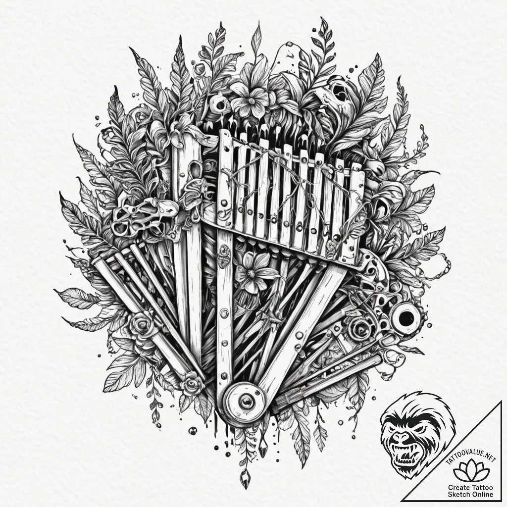 Xylophone made of polished human bones, tatto... - tattoo sketch (№1753604123_0, 27.07.2025 08:15) — tattoovalue.net