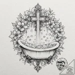 A whimsical bubble bath with flower petals, l… – tattoo sketch (№1753604319_0, 27.07.2025 08:18) — tattoovalue.net
