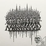 Barcode morphing into a line of silhouetted,… – tattoo sketch (№1753604518_0, 27.07.2025 08:21) — tattoovalue.net