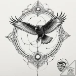 Atomic raven glitching through space, tattoo… – tattoo sketch (№1753605111_0, 27.07.2025 08:31) — tattoovalue.net