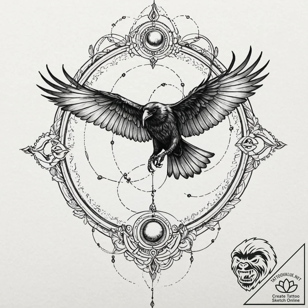 Atomic raven glitching through space, tattoo... - tattoo sketch (№1753605111_0, 27.07.2025 08:31) — tattoovalue.net