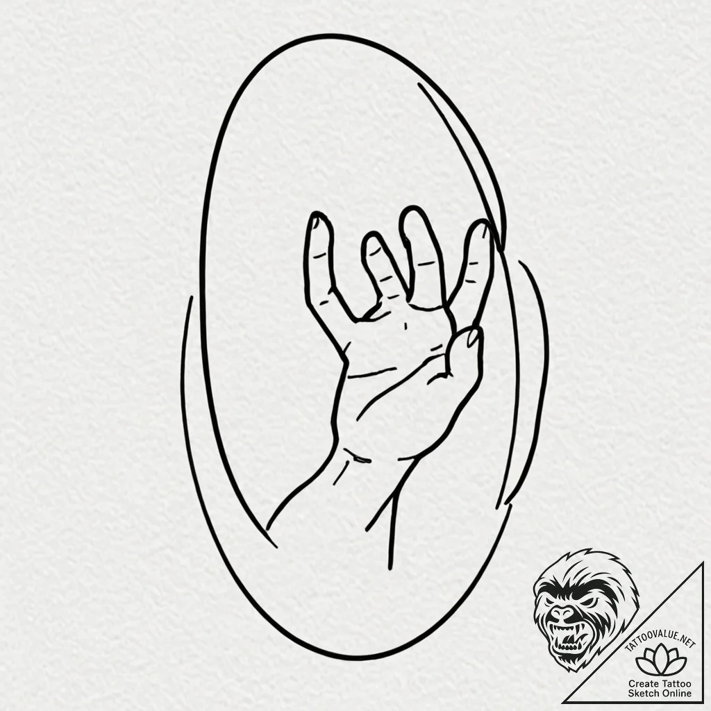 Black hand reaching from mirror, tattoo drawi... - tattoo sketch (№1753605705_0, 27.07.2025 08:41) — tattoovalue.net