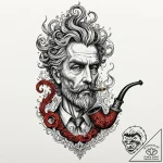 Smoking pipe with smoke forming a ghost, conc… – tattoo sketch (№1753605904_0, 27.07.2025 08:45) — tattoovalue.net