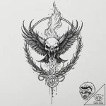 Raven skull devouring celestial flame, concep… – tattoo sketch (№1753606102_0, 27.07.2025 08:48) — tattoovalue.net