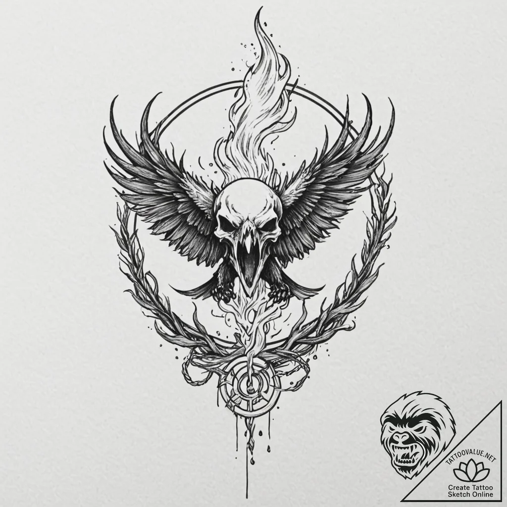 Raven skull devouring celestial flame, concep... - tattoo sketch (№1753606102_0, 27.07.2025 08:48) — tattoovalue.net
