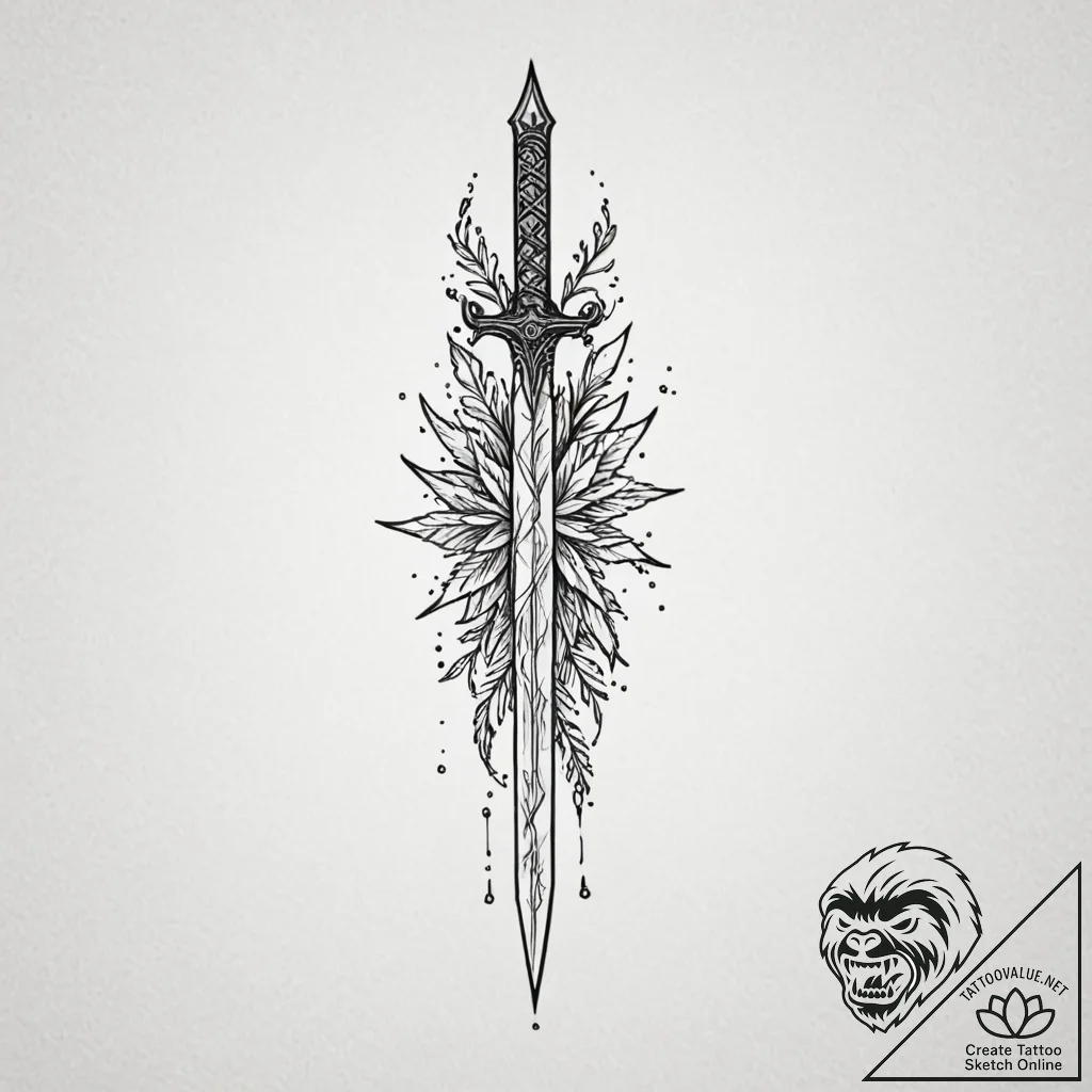Dagger encrusted with ice crystals, tattoo dr... - tattoo sketch (№1753606695_0, 27.07.2025 08:58) — tattoovalue.net