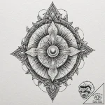 Thorned shield beneath spectral bloom, artist… – tattoo sketch (№1753607289_0, 27.07.2025 09:08) — tattoovalue.net