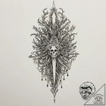 Ghost dagger crowned with roots, artistic tat… – tattoo sketch (№1753607488_0, 27.07.2025 09:11) — tattoovalue.net