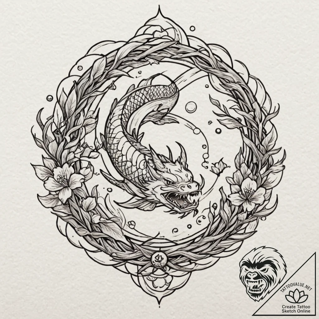 Orb encased in iron vines, tattoo line art, s... - tattoo sketch (№1753607884_0, 27.07.2025 09:18) — tattoovalue.net