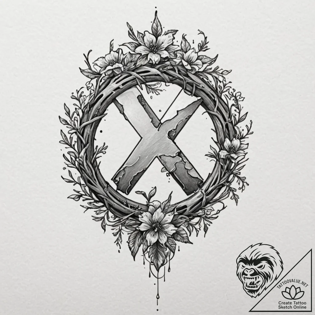 Withered bloom devouring ancient rune, artist... - tattoo sketch (№1753608479_0, 27.07.2025 09:27) — tattoovalue.net