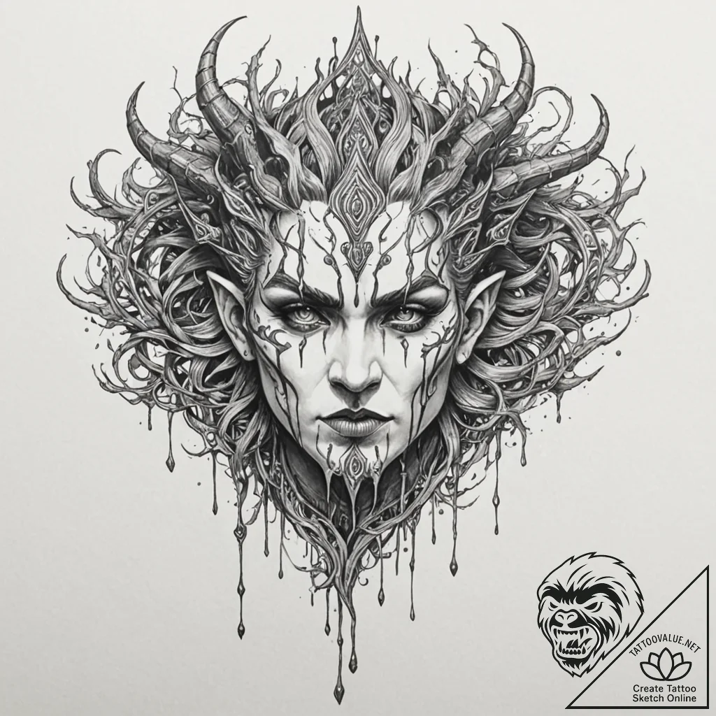 Orcish war paint dripping like blood, concept... - tattoo sketch (№1753608870_0, 27.07.2025 09:34) — tattoovalue.net