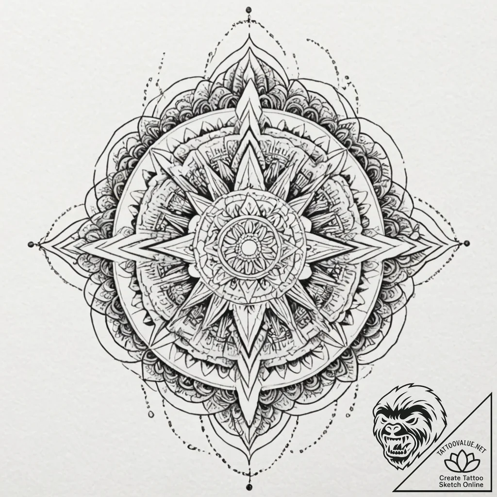 Pine needle crown devouring light, tattoo lin... - tattoo sketch (№1753609662_0, 27.07.2025 09:47) — tattoovalue.net