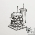 A quirky burger with fries and a milkshake, m… – tattoo sketch (№1753609861_0, 27.07.2025 09:51) — tattoovalue.net