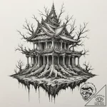 Bone roots beneath shattered temple, concept… – tattoo sketch (№1753610255_0, 27.07.2025 09:57) — tattoovalue.net