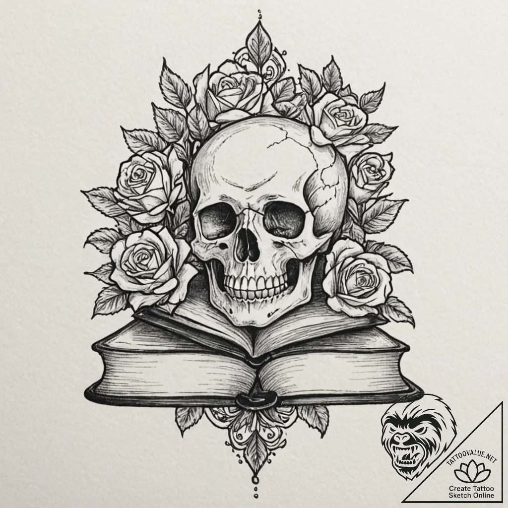 A whimsical bird perched on a book, knowledge... - tattoo sketch (№1753610648_0, 27.07.2025 10:04) — tattoovalue.net