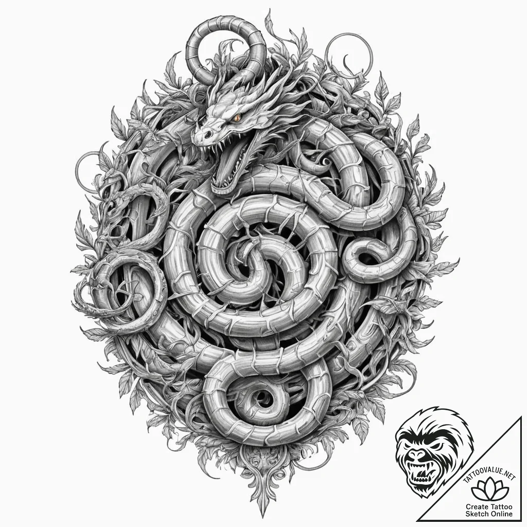 Labyrinth serpent devouring light, artistic t... - tattoo sketch (№1753610847_0, 27.07.2025 10:07) — tattoovalue.net
