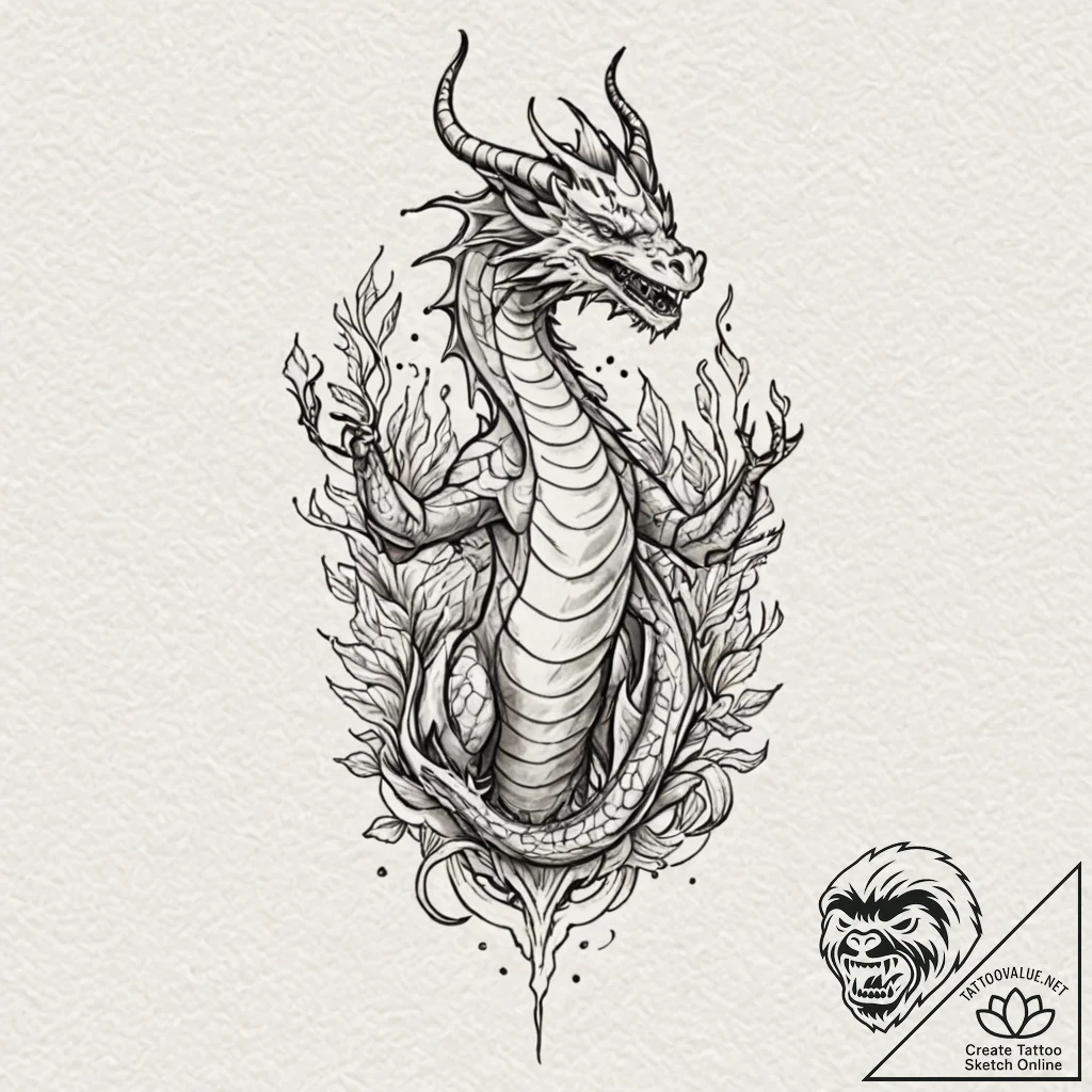 Abyssal dragon with glowing scars, tattoo fla... - tattoo sketch (№1753611246_0, 27.07.2025 10:14) — tattoovalue.net