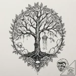 An ancient tree with glowing roots and leaves… – tattoo sketch (№1753611643_0, 27.07.2025 10:20) — tattoovalue.net