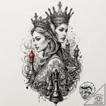 Queen chess piece, powerful and strategic, co… – tattoo sketch (№1753612240_0, 27.07.2025 10:30) — tattoovalue.net