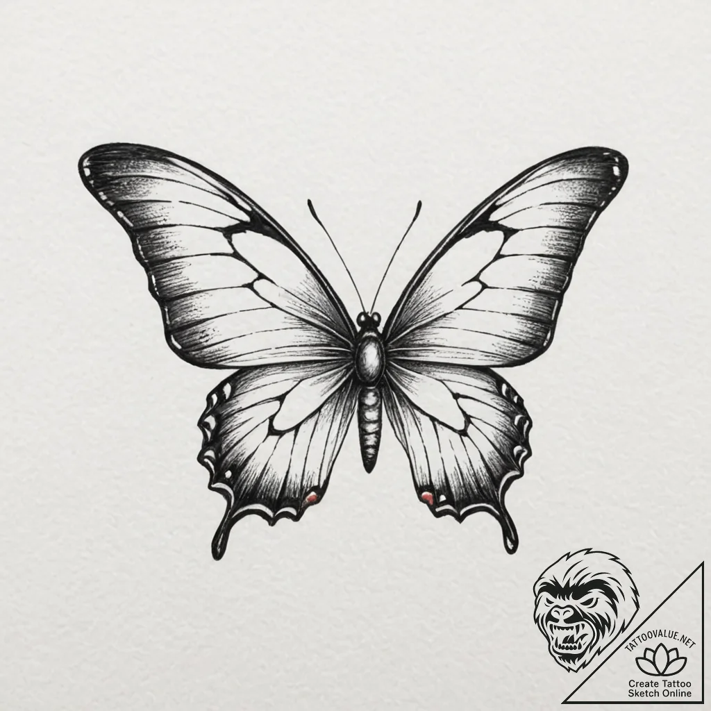 Ashen butterfly with charred wings, tattoo dr... - tattoo sketch (№1753612640_0, 27.07.2025 10:37) — tattoovalue.net