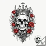 Seaweed crown beneath bone spire, artistic ta… – tattoo sketch (№1753613037_0, 27.07.2025 10:43) — tattoovalue.net