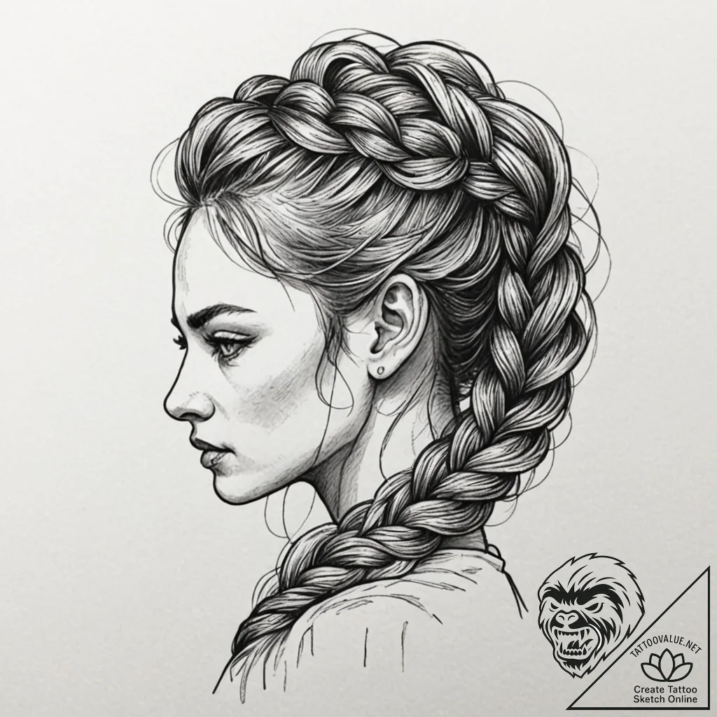 A powerful braided hair, intricate,, tattoo s... - tattoo sketch (№1753613233_0, 27.07.2025 10:47) — tattoovalue.net