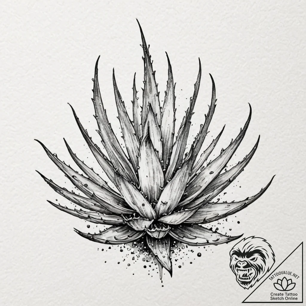 Aloe, tattoo flash sheet design, watercolor t... - tattoo sketch (№1753613432_0, 27.07.2025 10:50) — tattoovalue.net