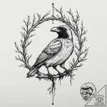 Three-eyed raven perched on a branch, tattoo… – tattoo sketch (№1753614027_0, 27.07.2025 11:00) — tattoovalue.net