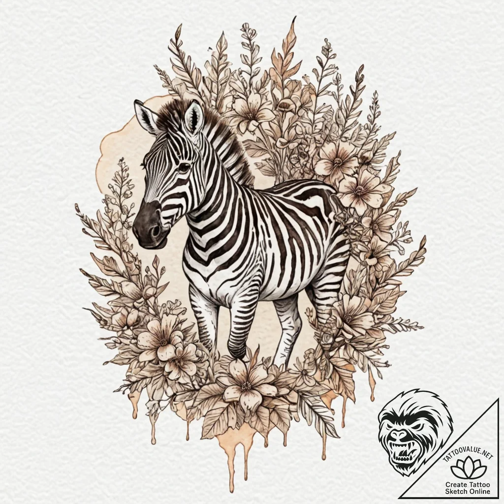 Zebra bones beneath spectral bloom, artistic... - tattoo sketch (№1753614421_0, 27.07.2025 11:07) — tattoovalue.net