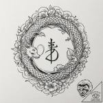 Glyph-etched relic beneath celestial bloom, t… – tattoo sketch (№1753615411_0, 27.07.2025 11:23) — tattoovalue.net