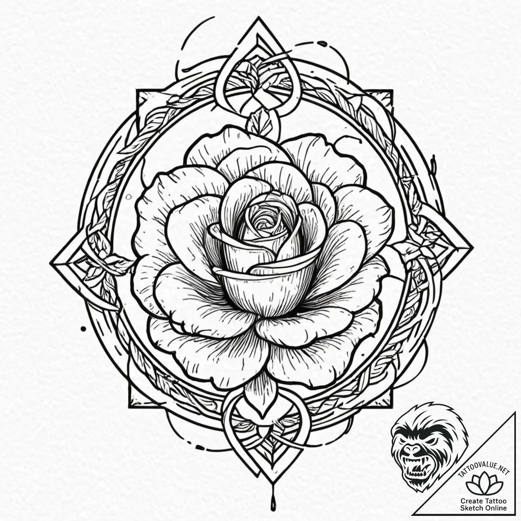 Arcane rose spinning in rune storm, tattoo dr... - tattoo sketch (№1753615608_0, 27.07.2025 11:26) — tattoovalue.net