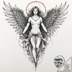 Abyssal angel with torn robes, artistic tatto… – tattoo sketch (№1753617395_0, 27.07.2025 11:56) — tattoovalue.net