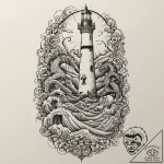 Kraken circling lighthouse in storm, tattoo f… – tattoo sketch (№1753617791_0, 27.07.2025 12:03) — tattoovalue.net