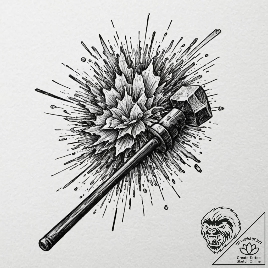 Quartz crystal being shattered by a hammer bl... - tattoo sketch (№1753617986_0, 27.07.2025 12:06) — tattoovalue.net