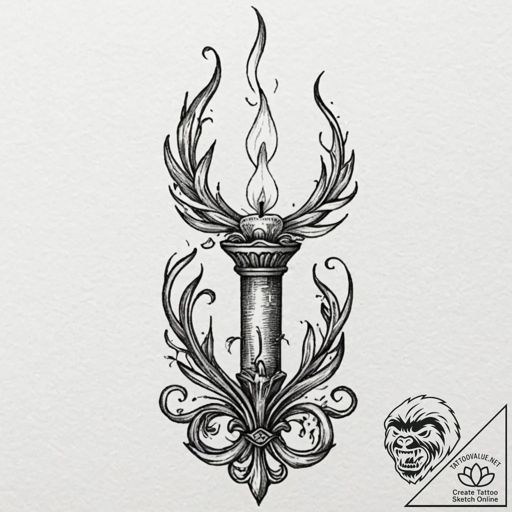 Ancient candle burning green, ink illustratio... - tattoo sketch (№1753618183_0, 27.07.2025 12:09) — tattoovalue.net