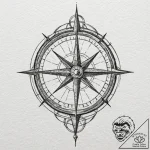 Mariner compass cracked in bone hand, tattoo… – tattoo sketch (№1753618777_0, 27.07.2025 12:19) — tattoovalue.net