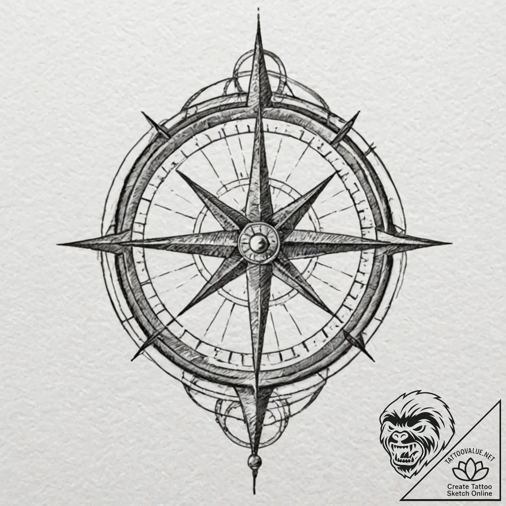 Mariner compass cracked in bone hand, tattoo... - tattoo sketch (№1753618777_0, 27.07.2025 12:19) — tattoovalue.net