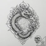 Bone serpent beneath frozen lake, tattoo line… – tattoo sketch (№1753619174_0, 27.07.2025 12:26) — tattoovalue.net