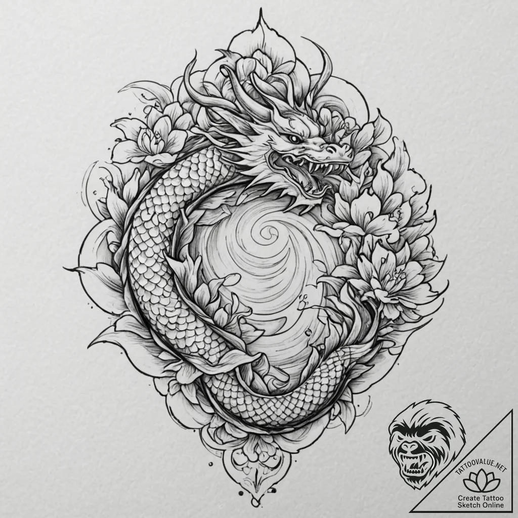 Bone serpent beneath frozen lake, tattoo line... - tattoo sketch (№1753619174_0, 27.07.2025 12:26) — tattoovalue.net