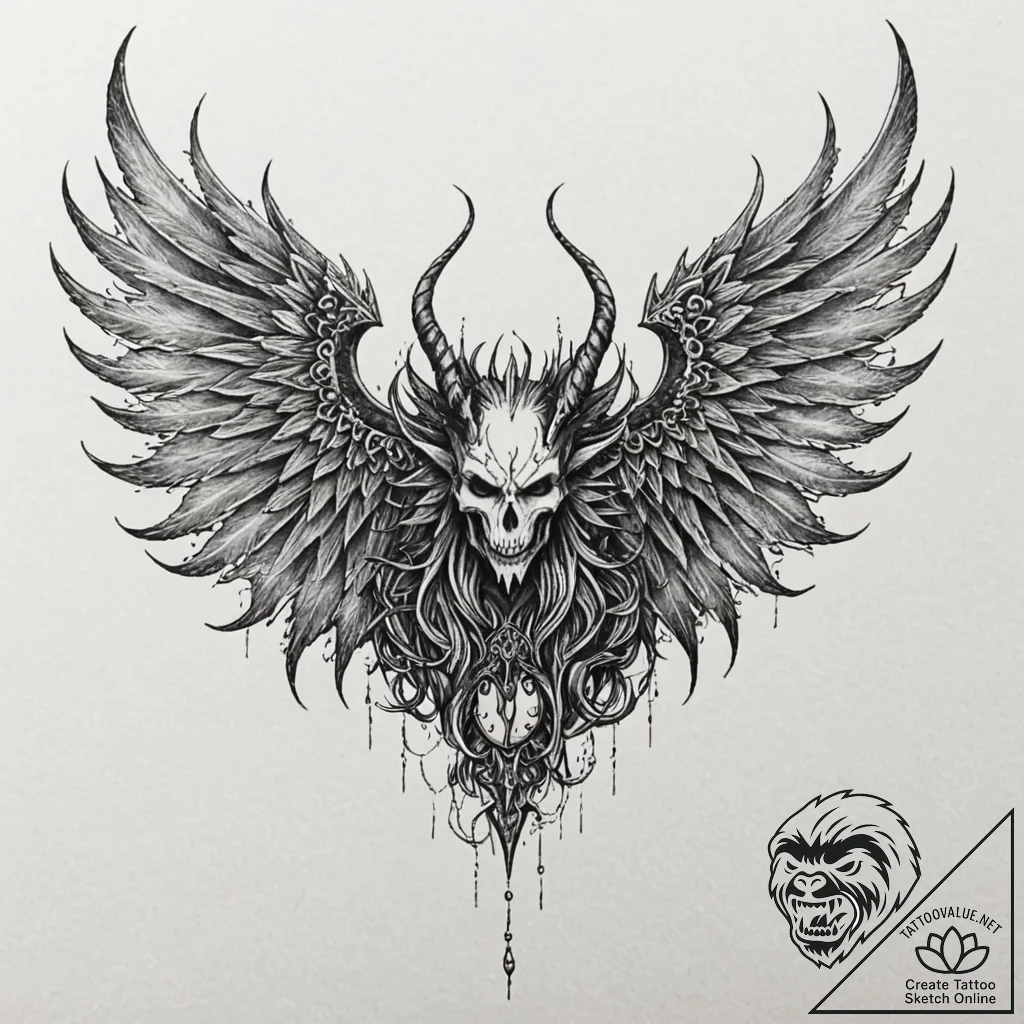 Corrupted paladin with one holy and one demon... - tattoo sketch (№1753619777_0, 27.07.2025 12:36) — tattoovalue.net