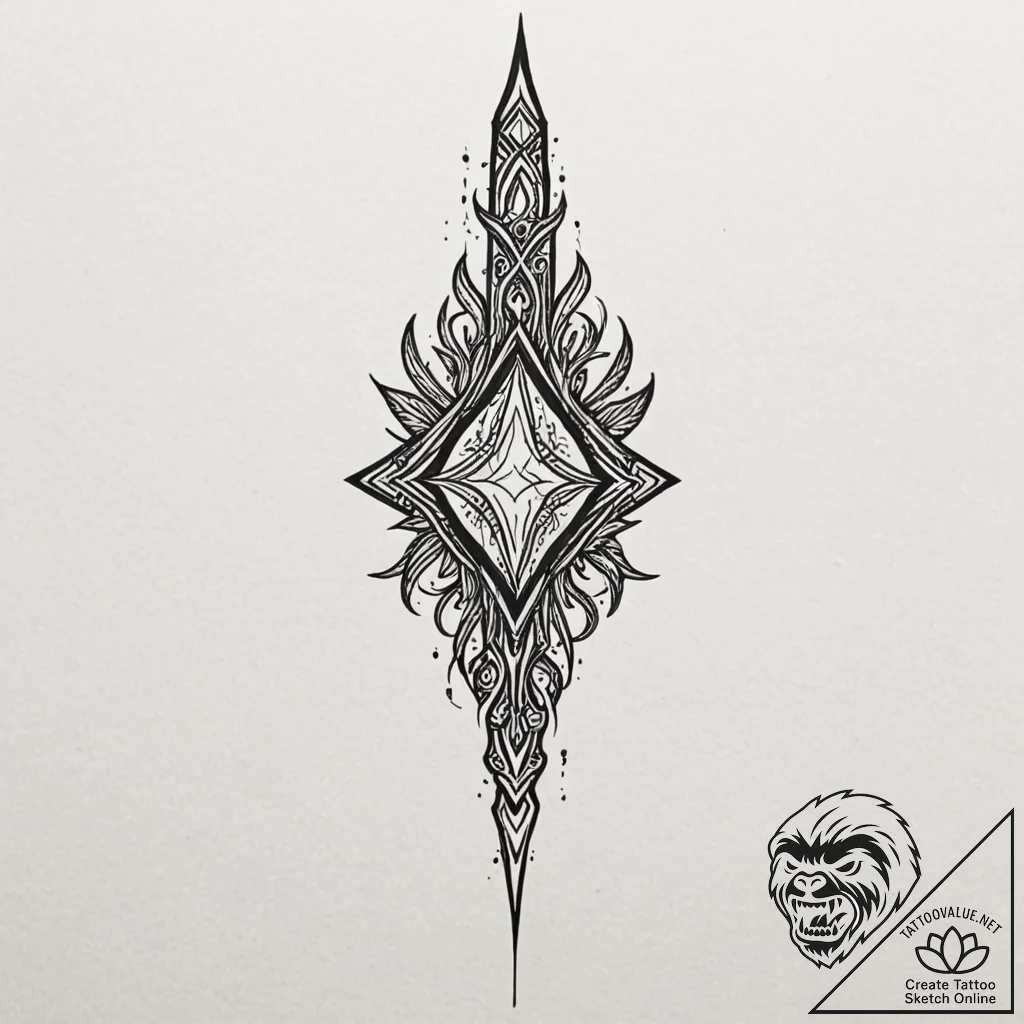 Ashen spear with glowing tip, tattoo drawing... - tattoo sketch (№1753619975_0, 27.07.2025 12:39) — tattoovalue.net
