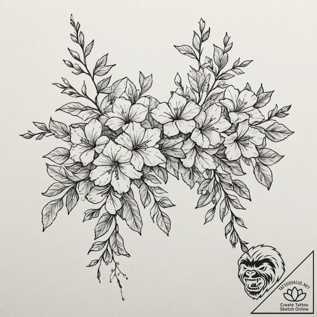 A vibrant bougainvillea plant climbing a wall... - tattoo sketch (№1753620176_0, 27.07.2025 12:42) — tattoovalue.net