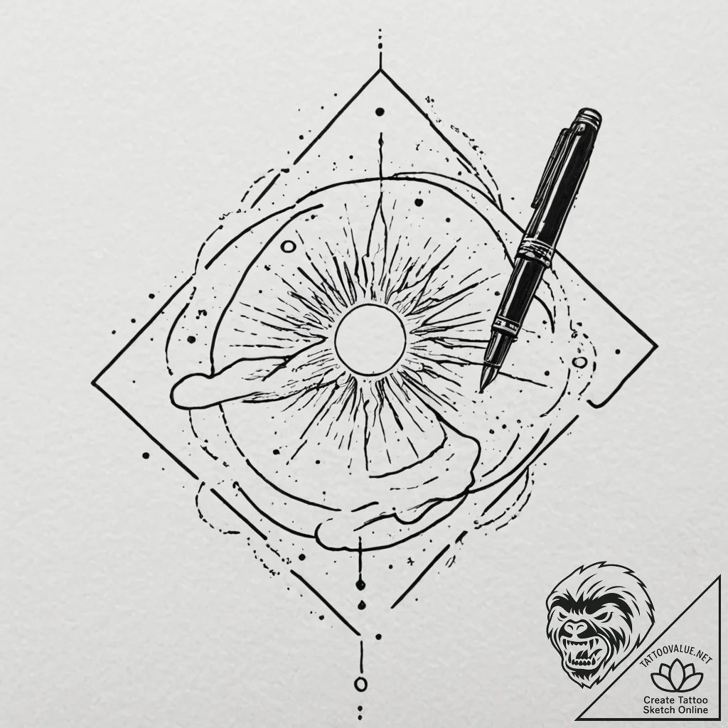 Fountain pen leaking a nebula onto parchment,... - tattoo sketch (№1753620584_0, 27.07.2025 12:49) — tattoovalue.net
