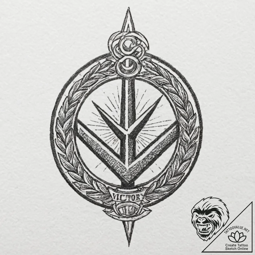 Victory (symbol), tattoo drawing outline, cle... - tattoo sketch (№1753620782_0, 27.07.2025 12:53) — tattoovalue.net